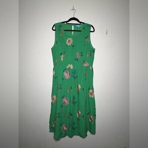 Draper James Sleeveless Green Embroidered Floral Dress Size XL